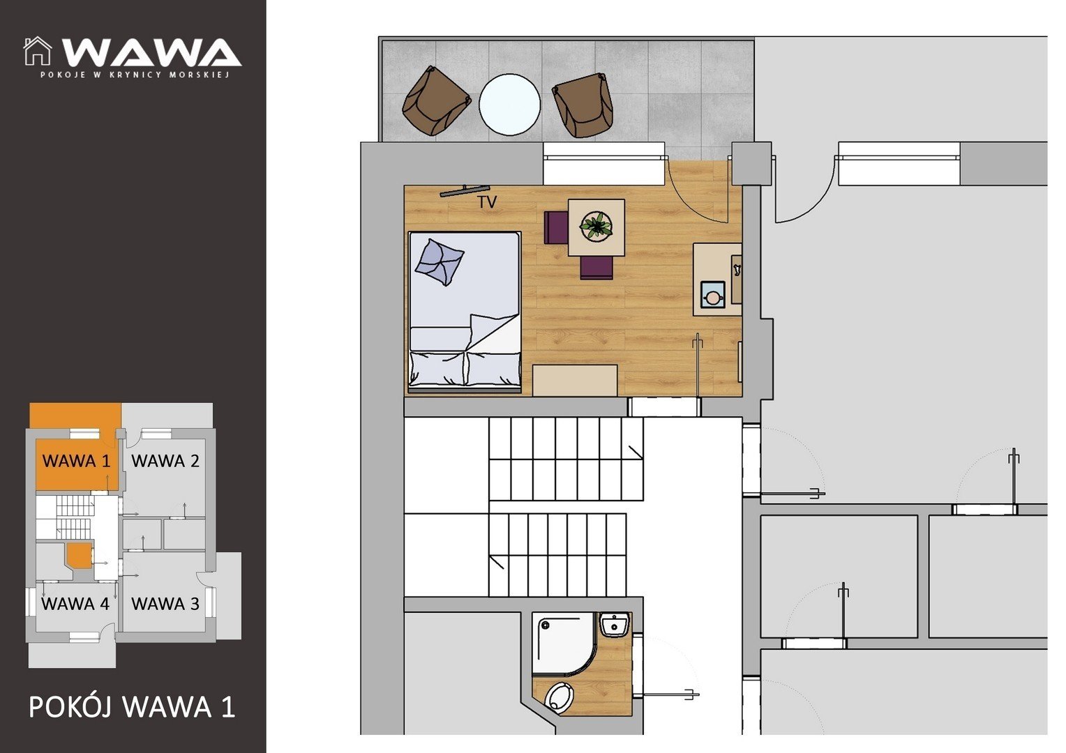 Pokój Wawa 1 — wnętrze noclegu