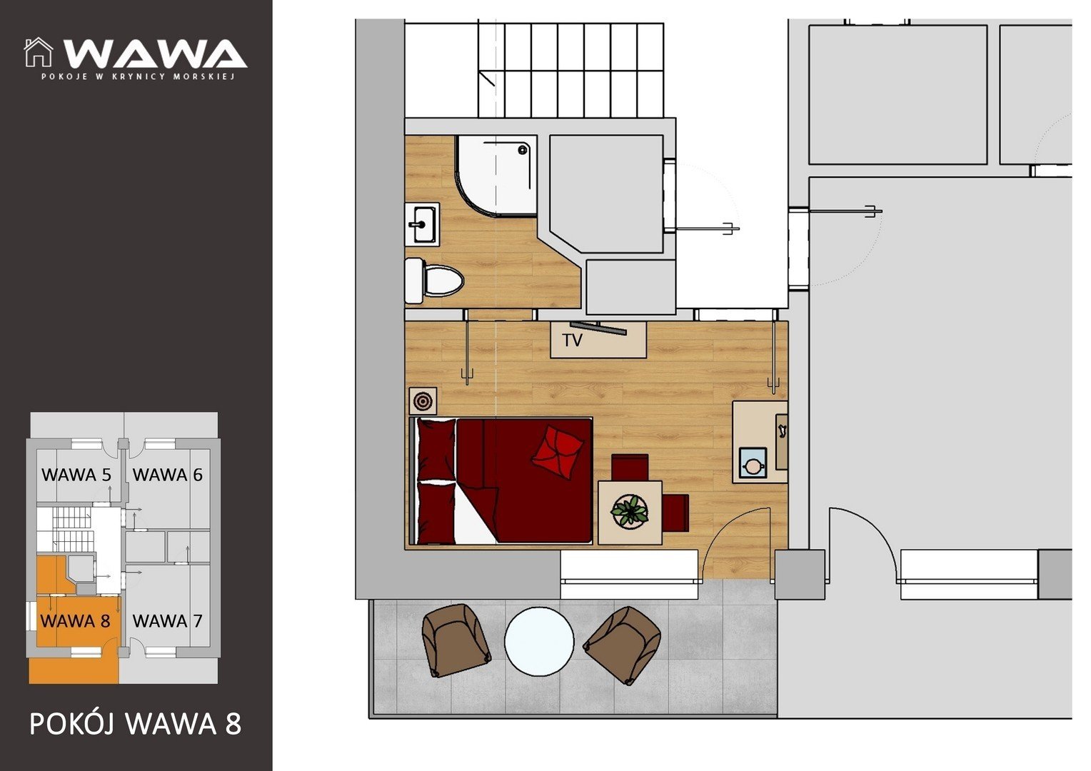Pokój Wawa 8 — wnętrze noclegu