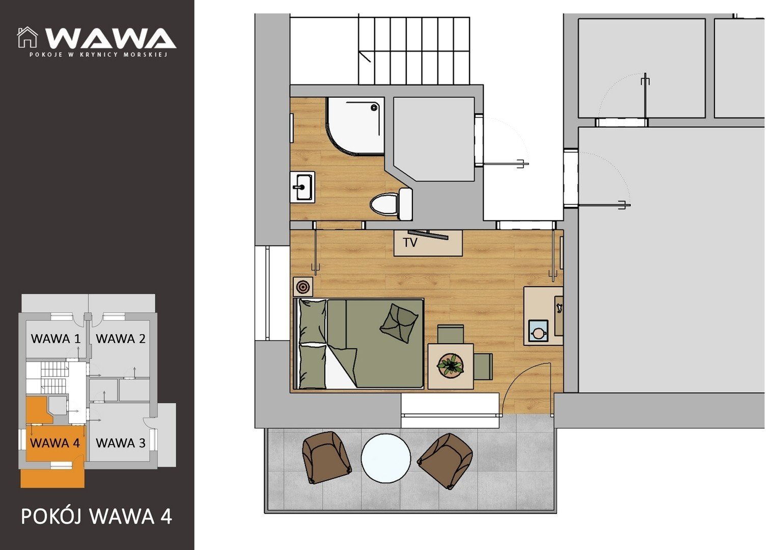 Pokój Wawa 4 — wnętrze noclegu