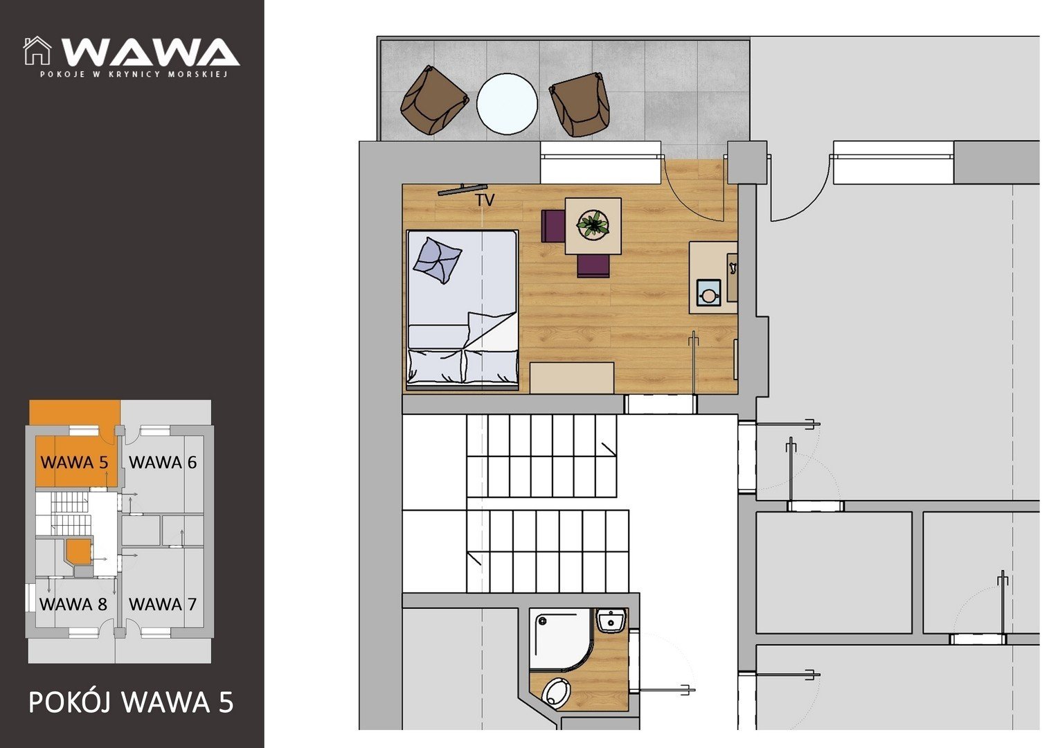 Pokój Wawa 5 — wnętrze noclegu
