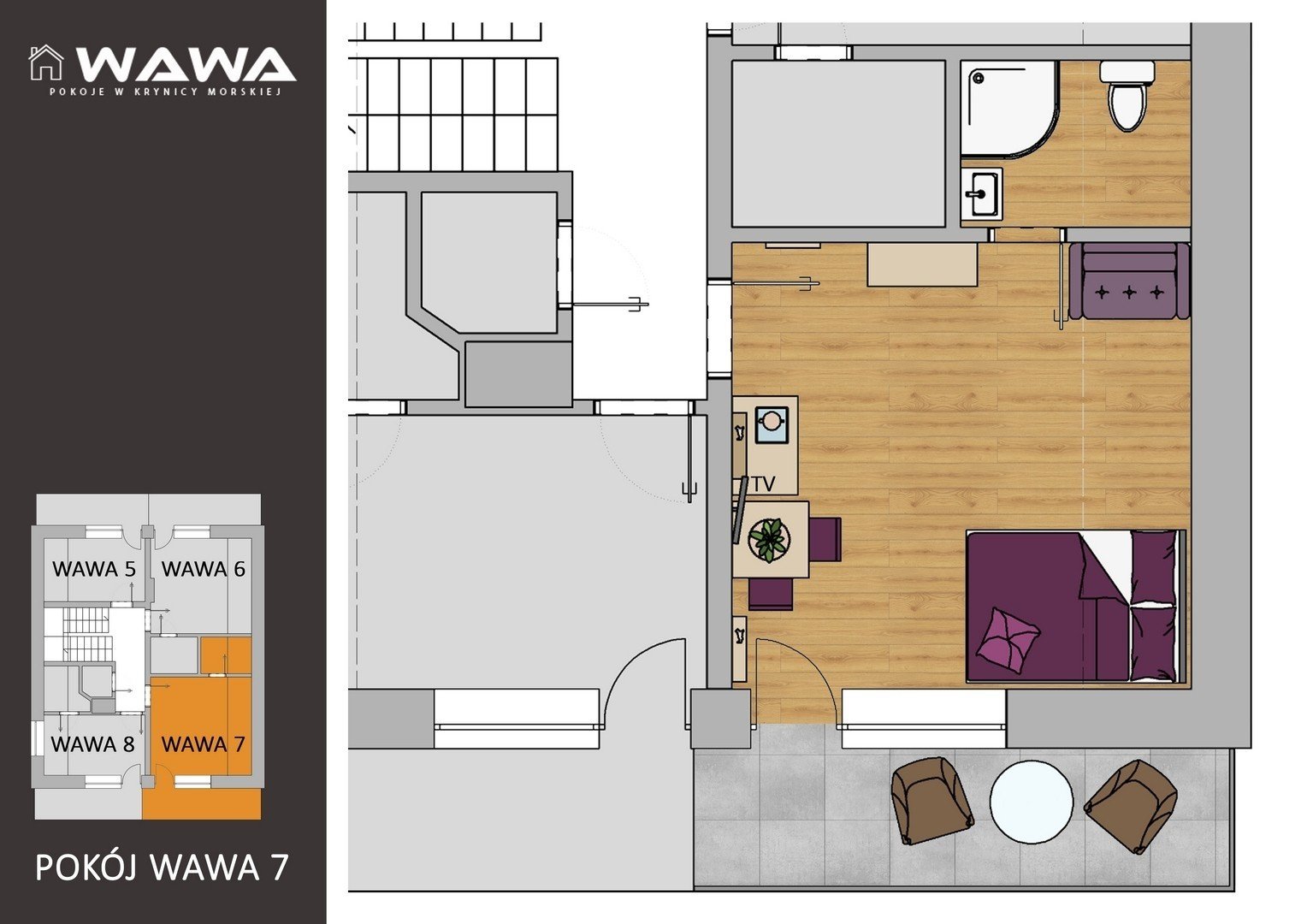 Pokój Wawa 7 — wnętrze noclegu