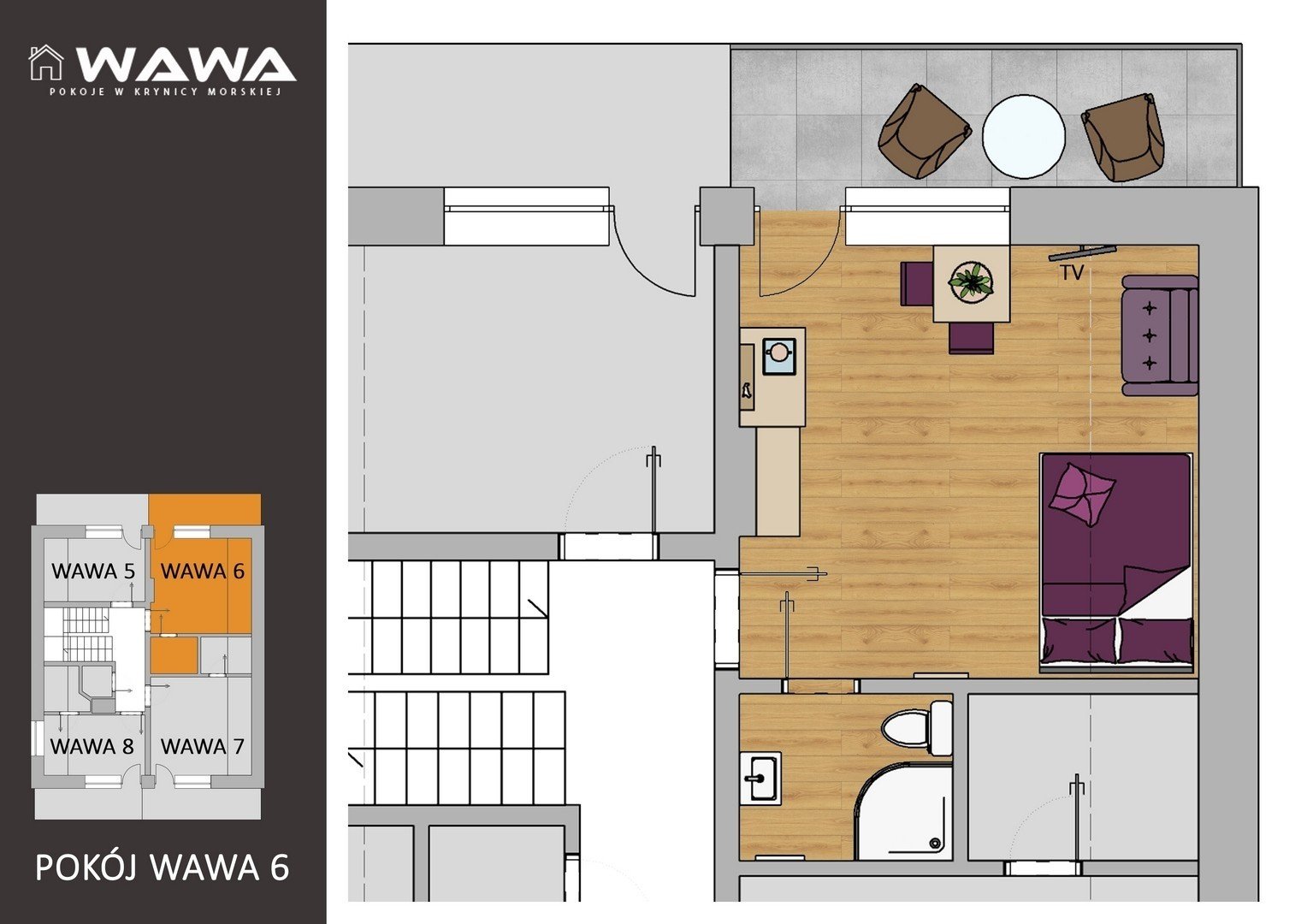 Pokój Wawa 6 — wnętrze noclegu