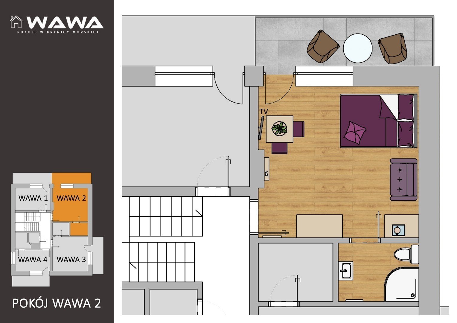Pokój Wawa 2 — wnętrze noclegu