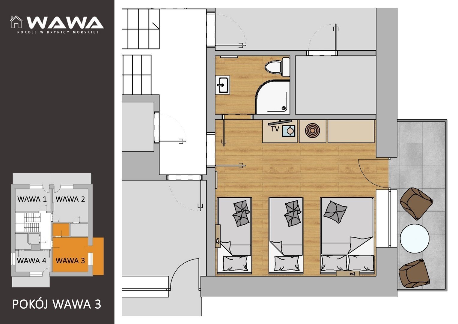 Pokój Wawa 3 — wnętrze noclegu